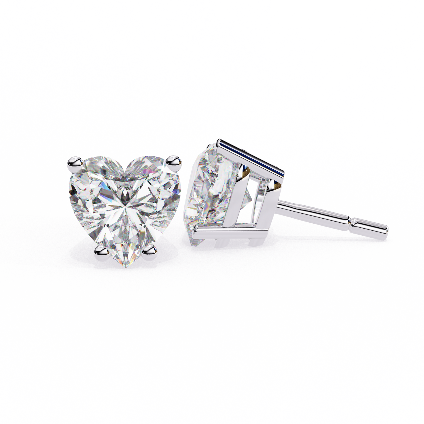 Heart-shaped lab-grown diamond stud earrings in 14k/18 white gold - kalptarugems