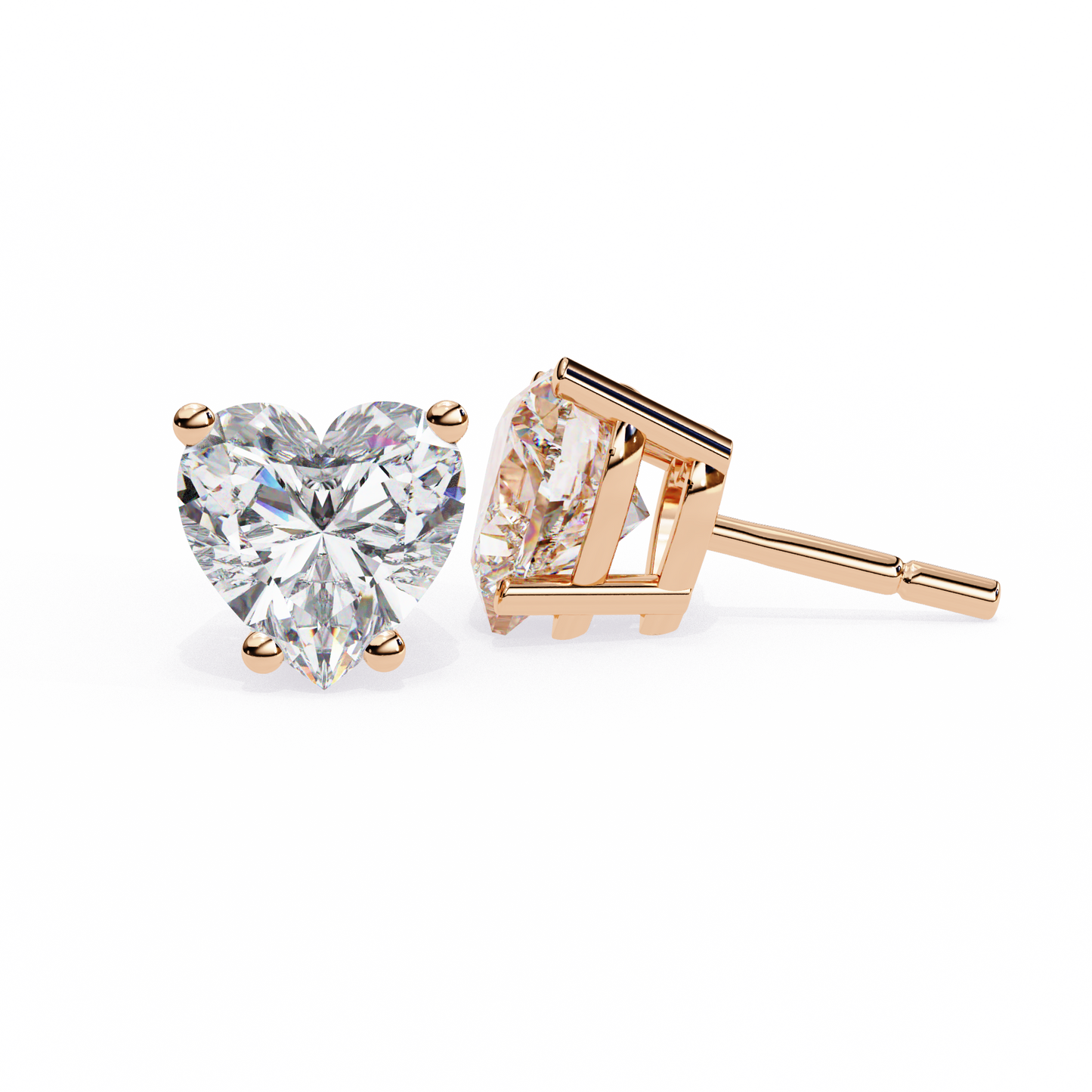 Heart Diamond stud earrings in 18k rose gold - kalptarugems