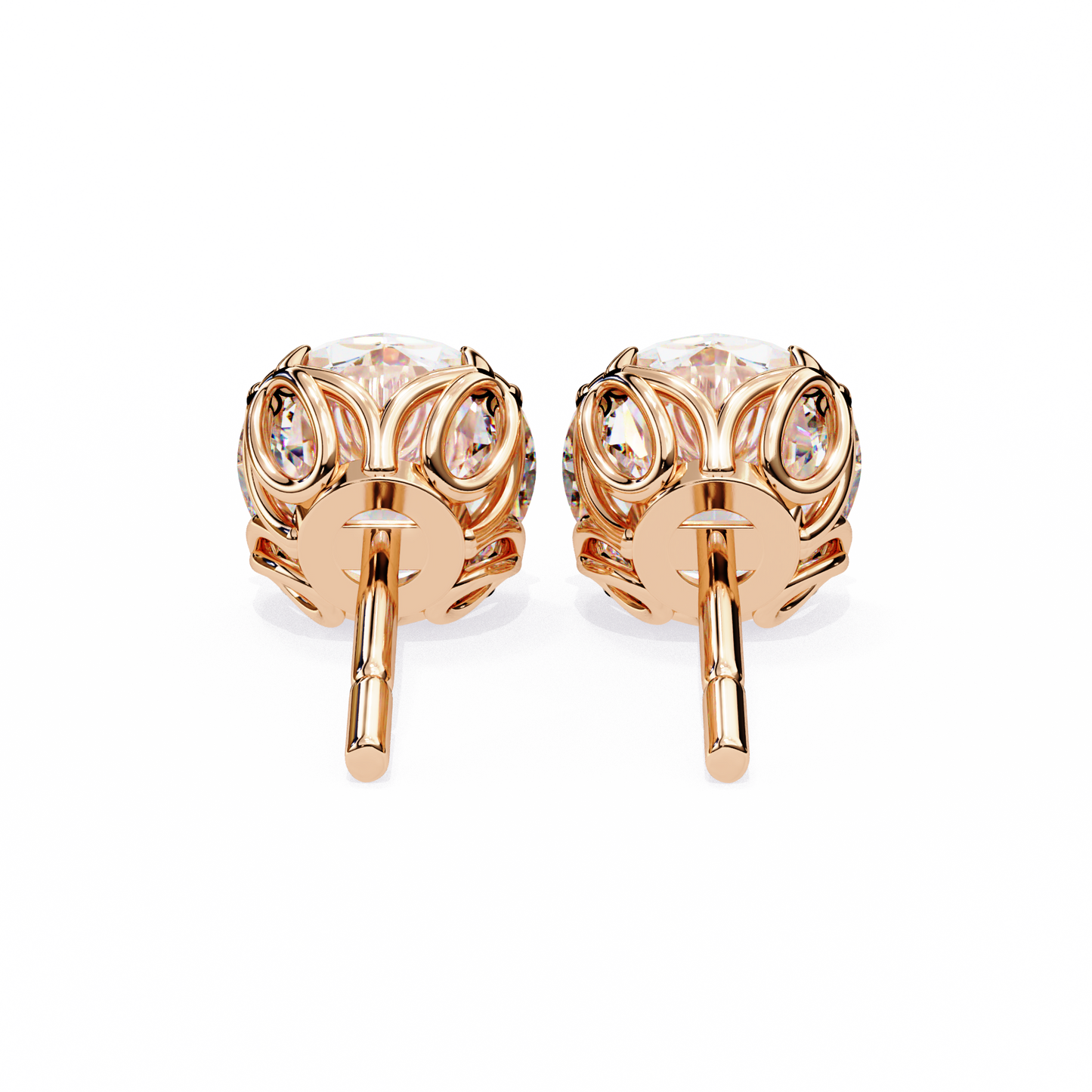 Back view of rose gold stud earrings with vine-inspired mount – Kalptaru | USA Diamond Jewelry