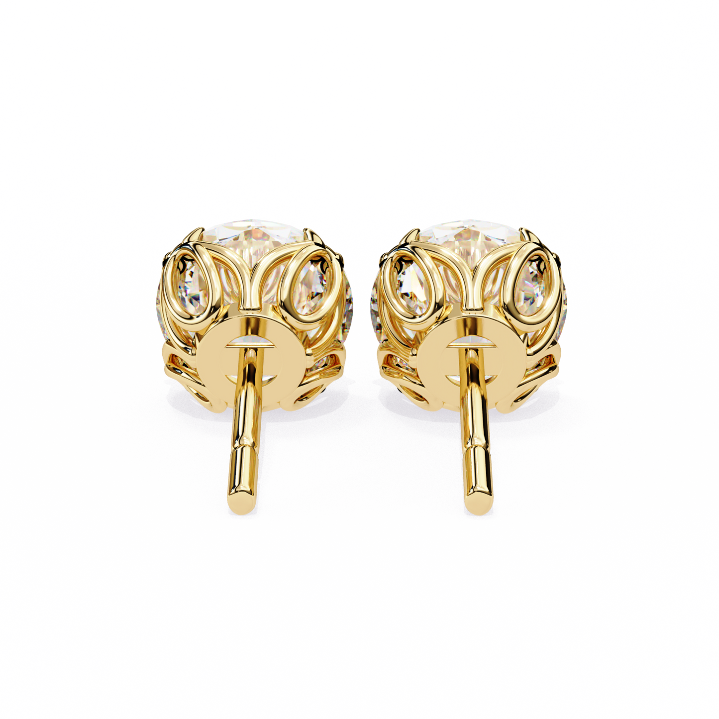 Yellow gold diamond earrings with floral prongs | USA Diamond Jewelry