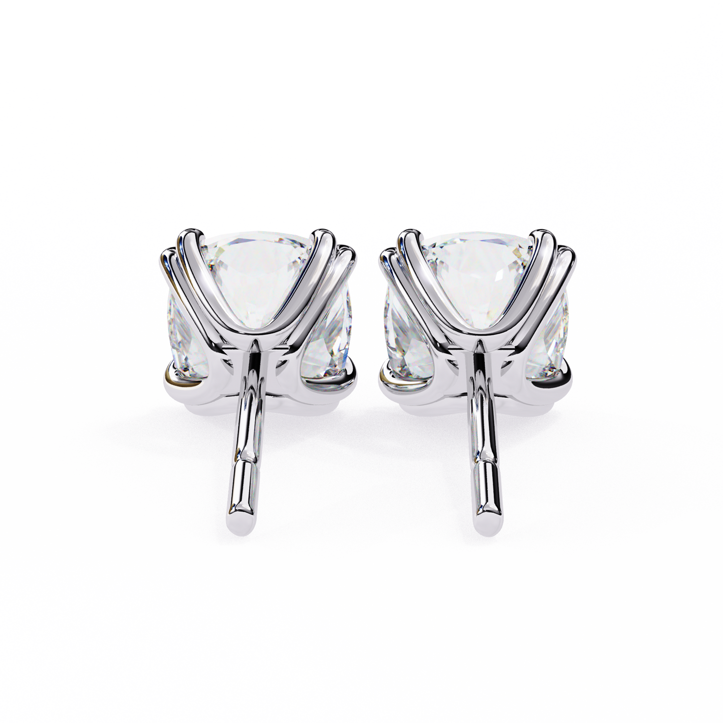 Back view of 14K white gold diamond stud earrings highlighting secure push-back closure | kalptarugems usa