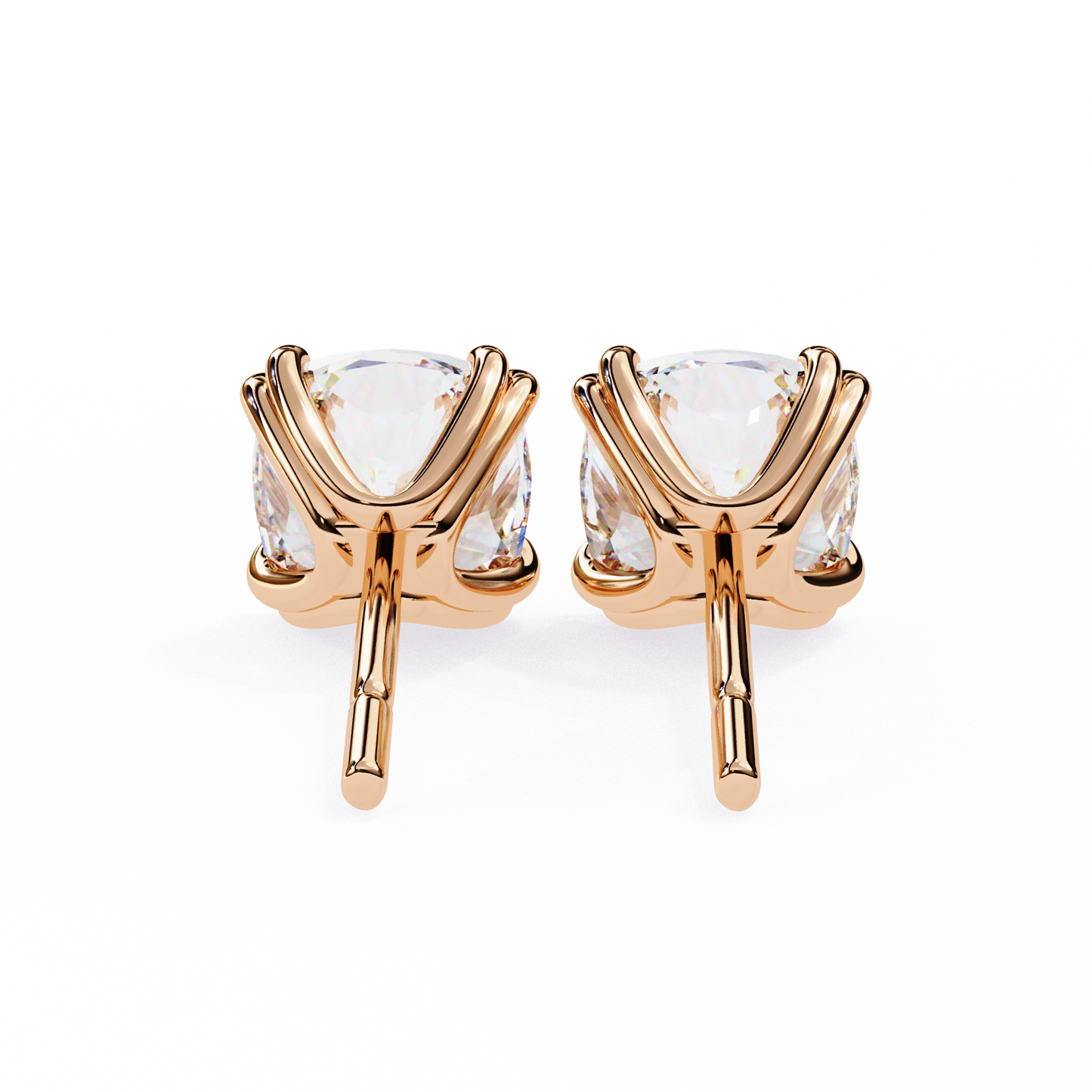 Back view of 14K rose gold lab-grown diamond stud earrings showing push-back closure | kalptarugems usa