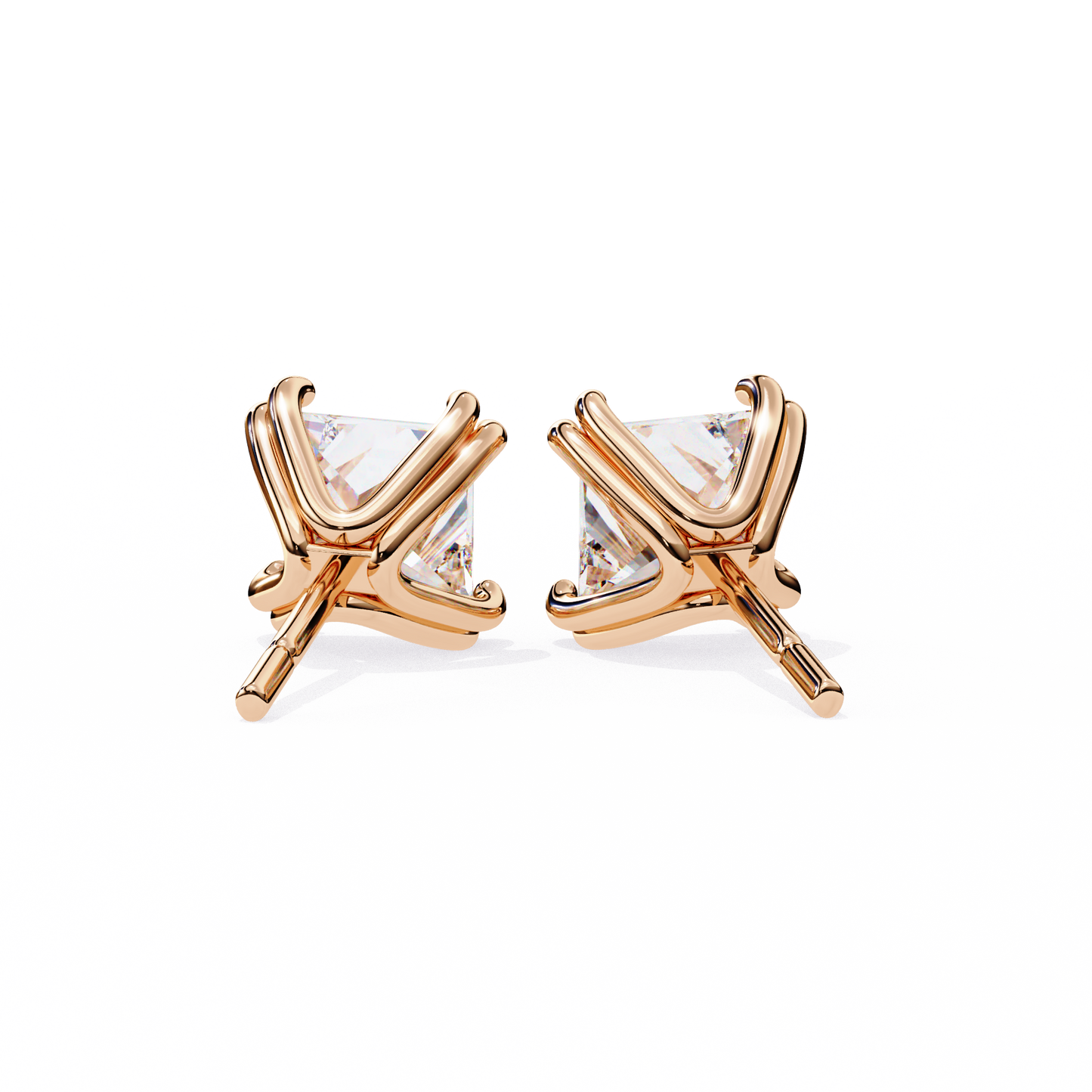 Back view of rose gold lab-grown diamond earrings showing secure push-back closure | Kalptaru Gems