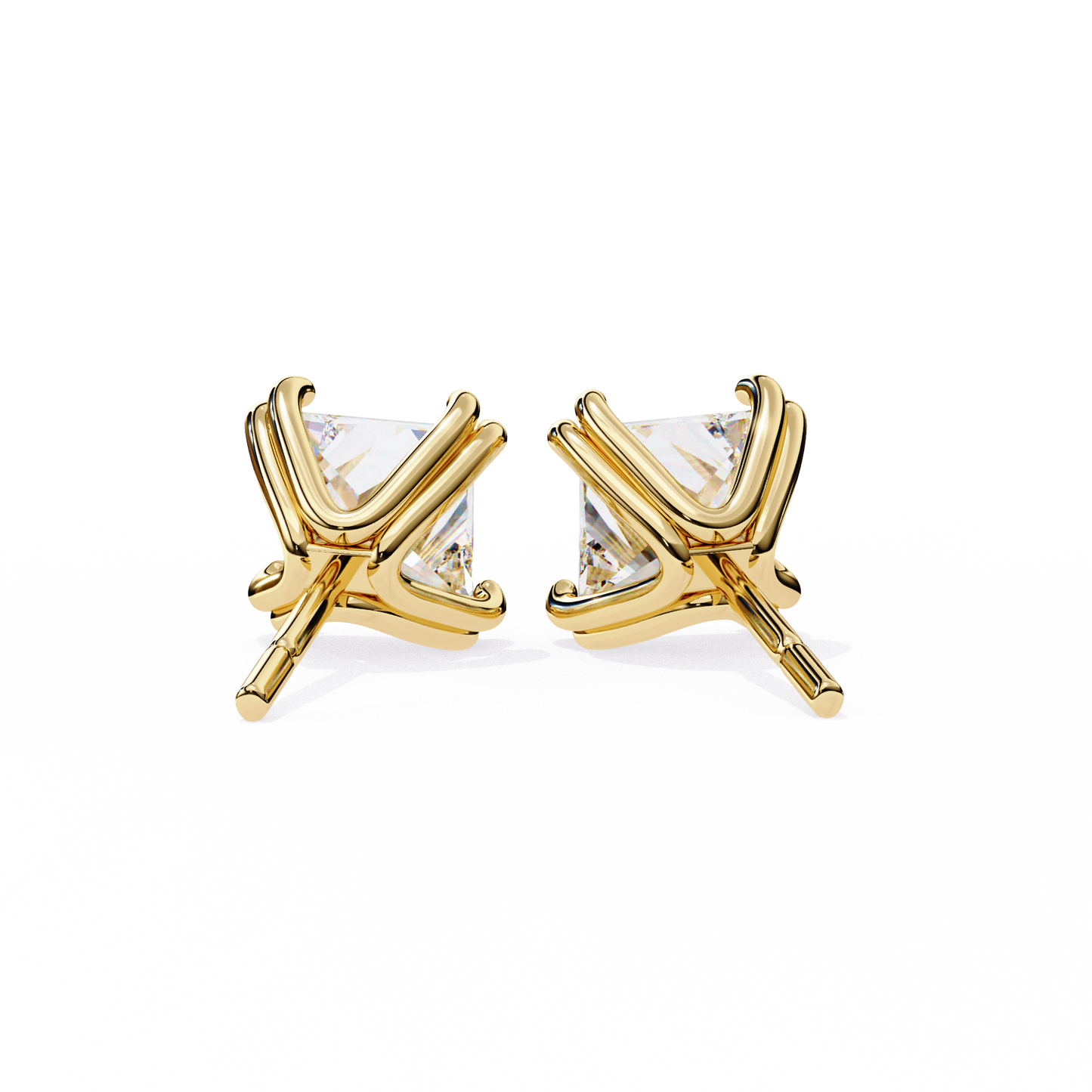 Back view of yellow gold diamond studs showing craftsmanship and closure | Kalptaru Gems
