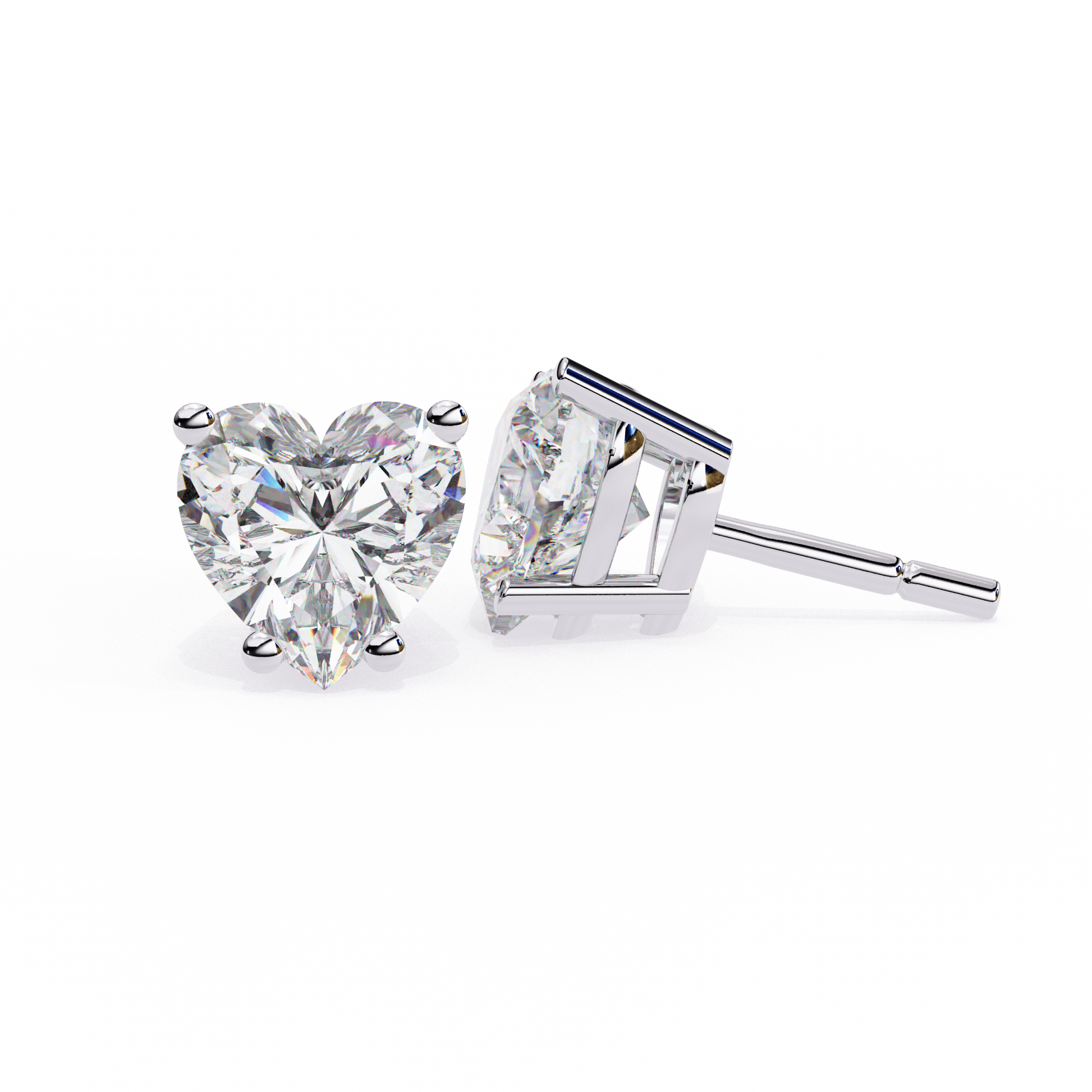 Heart-shaped lab-grown diamond stud earrings in 14k/18 white gold - kalptarugems