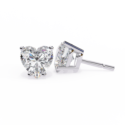 Heart-shaped lab-grown diamond stud earrings in 14k/18 white gold - kalptarugems
