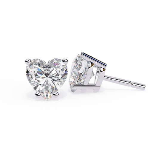 Heart-shaped lab-grown diamond stud earrings in 14k/18 white gold - kalptarugems