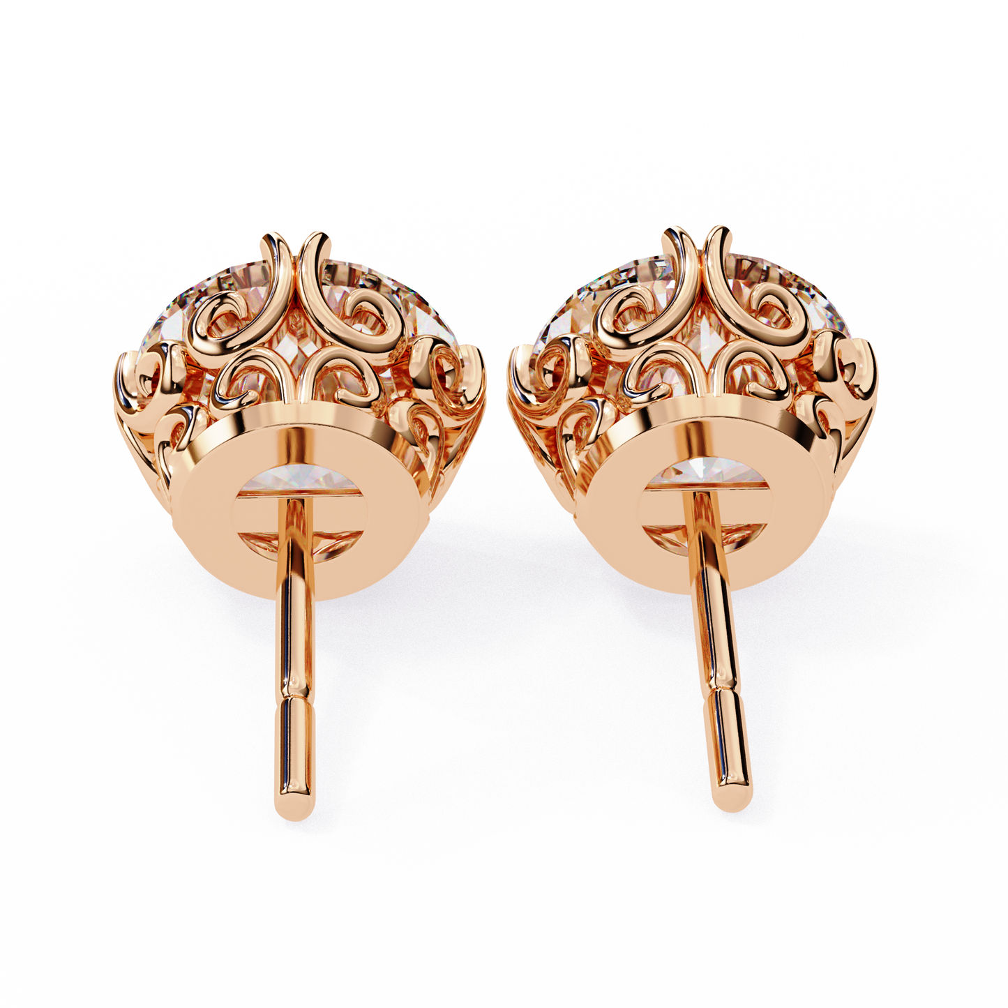 Rose gold diamond stud earrings by Kalptaru Gems – rear setting view | USA Jewelry