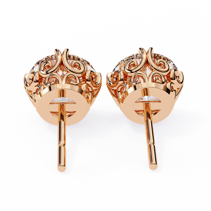 Rose gold diamond stud earrings by Kalptaru Gems – rear setting view | USA Jewelry