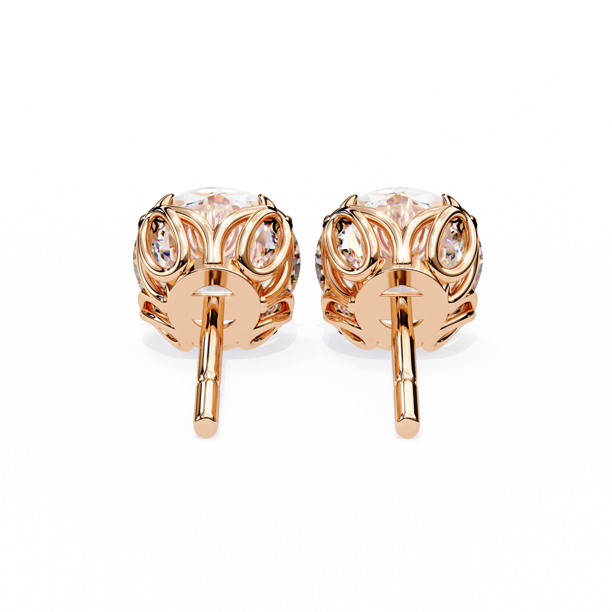 Back view of rose gold stud earrings with vine-inspired mount – Kalptaru | USA Diamond Jewelry