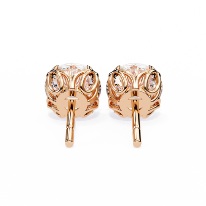 Back view of rose gold stud earrings with vine-inspired mount – Kalptaru | USA Diamond Jewelry