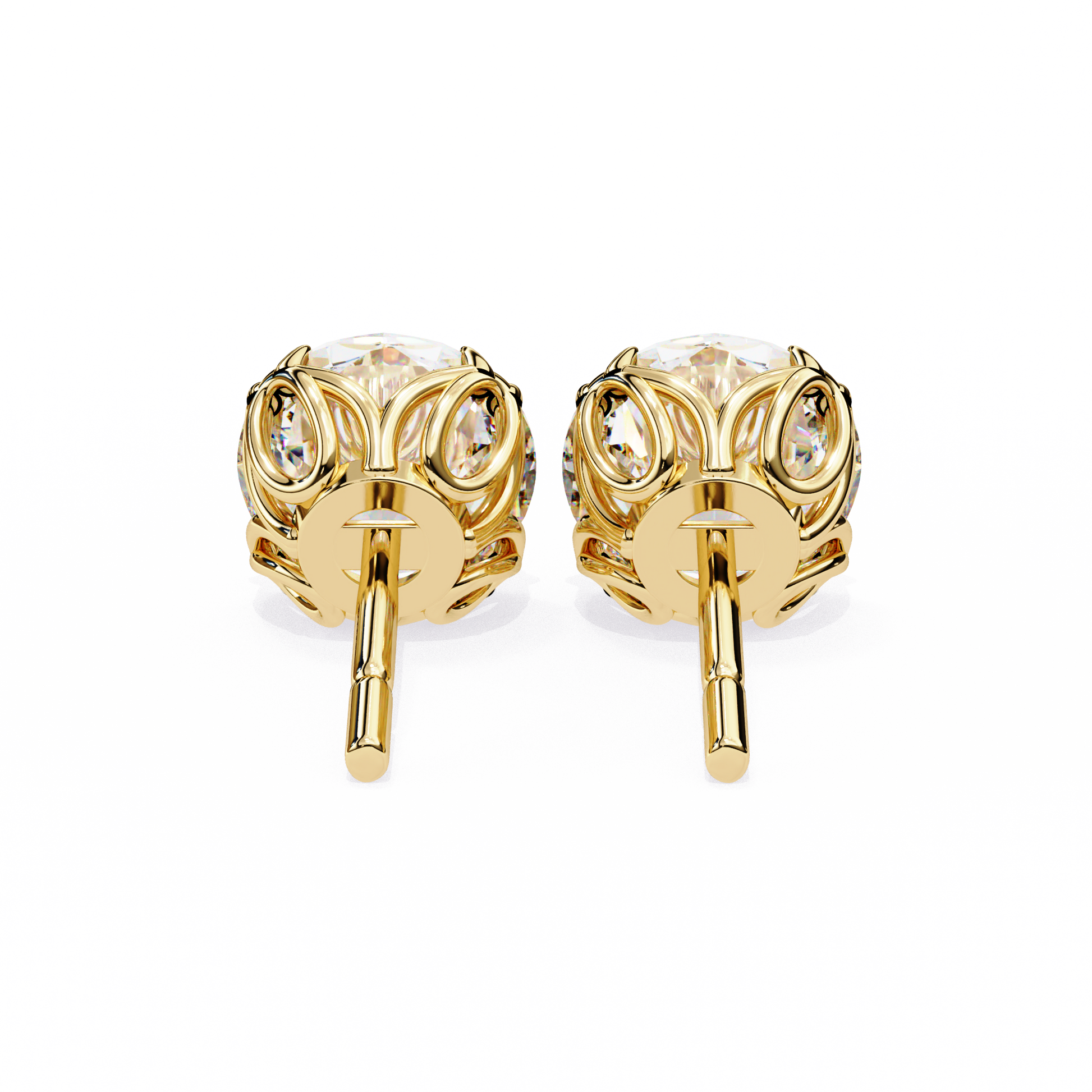 Yellow gold diamond earrings with floral prongs | USA Diamond Jewelry