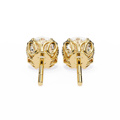 Yellow gold diamond earrings with floral prongs | USA Diamond Jewelry