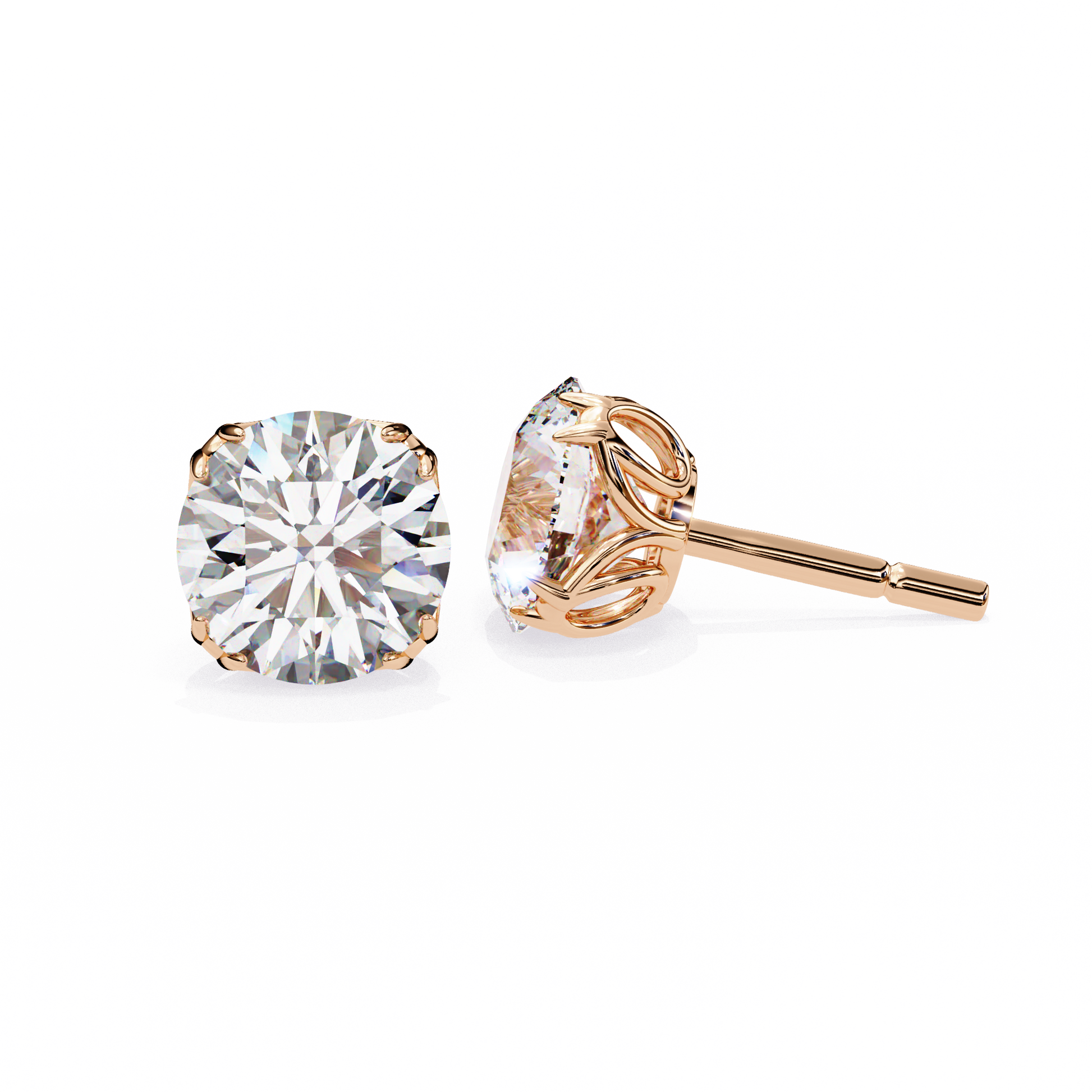 Lab-grown diamond earrings in rose gold vine basket setting  | USA Diamond Jewelry