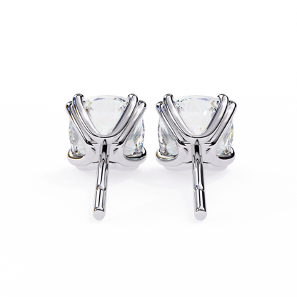 Back view of 14K white gold diamond stud earrings highlighting secure push-back closure | kalptarugems usa