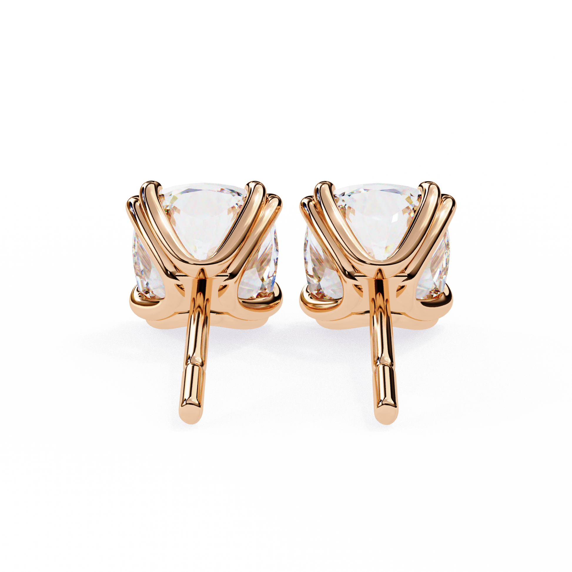 Back view of 14K rose gold lab-grown diamond stud earrings showing push-back closure | kalptarugems usa