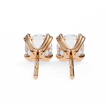 Back view of 14K rose gold lab-grown diamond stud earrings showing push-back closure | kalptarugems usa