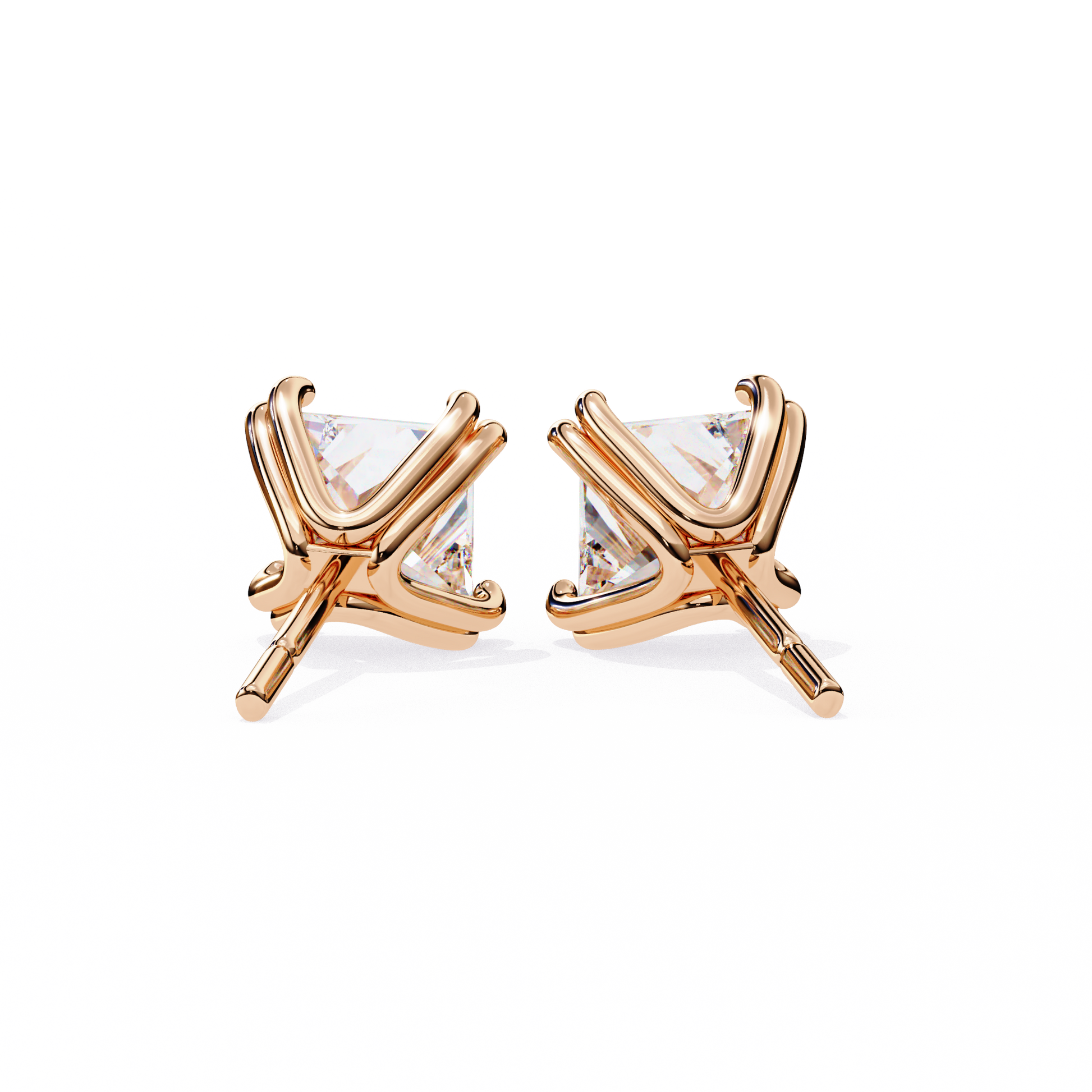 Back view of rose gold lab-grown diamond earrings showing secure push-back closure | Kalptaru Gems