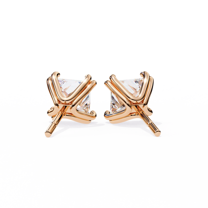 Back view of rose gold lab-grown diamond earrings showing secure push-back closure | Kalptaru Gems