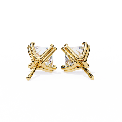 Back view of yellow gold diamond studs showing craftsmanship and closure | Kalptaru Gems