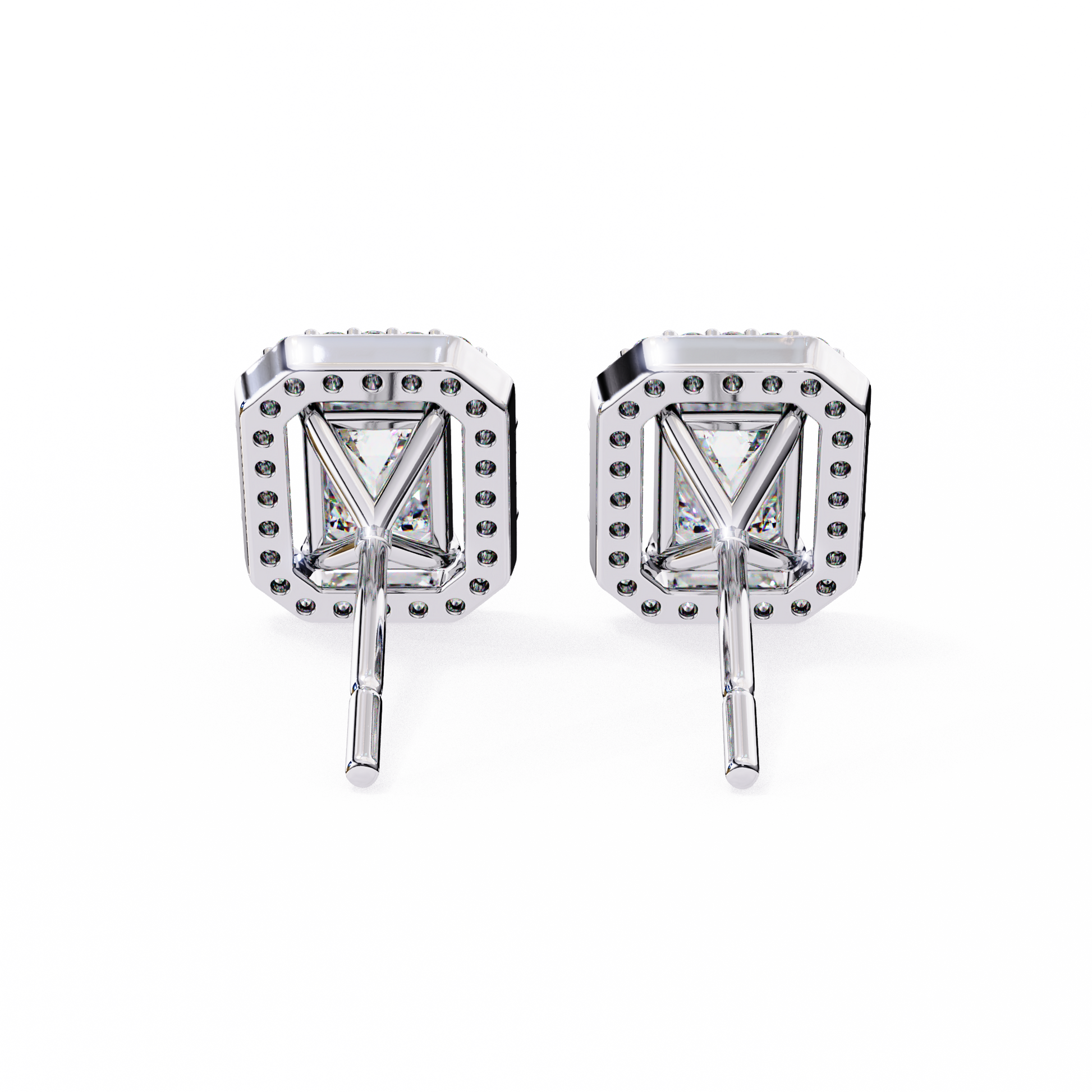 Back view of Lab-Grown Emerald-Cut Diamond Halo Earrings in White Gold | kalptaru Gems
