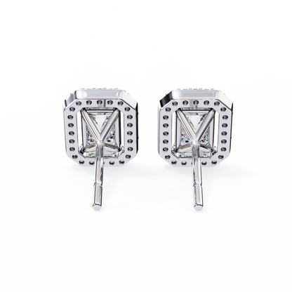 Back view of Lab-Grown Emerald-Cut Diamond Halo Earrings in White Gold | kalptaru Gems