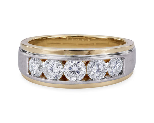 Two Tone 5 Lab Grown Diamond Men's Band - 14K Gold | Kalptarugems