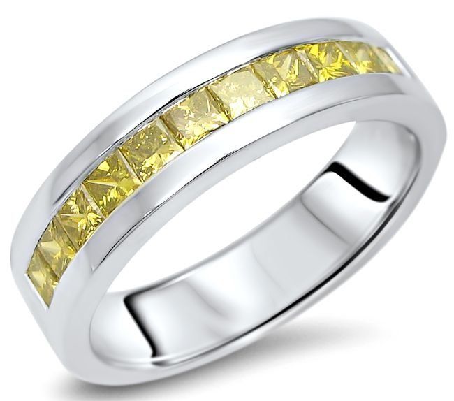 1.10ct Yellow Princess Cut Diamond Channel Set Wedding Ring | Kalptarugems