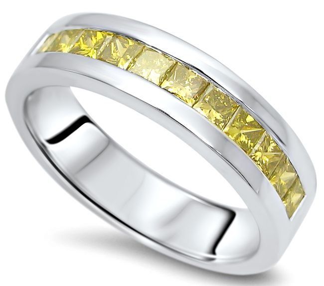 1.10ct Yellow Princess Cut Diamond Channel Set Wedding Ring | Kalptarugems