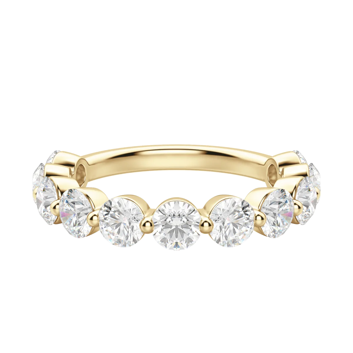 Round Cut Shared Prong Semi-Eternity Band, Lab Grown Diamonds