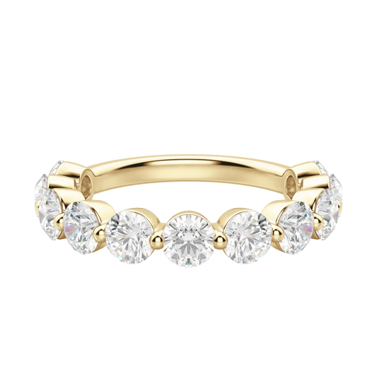 Round Cut Shared Prong Semi-Eternity Band, Lab Grown Diamonds