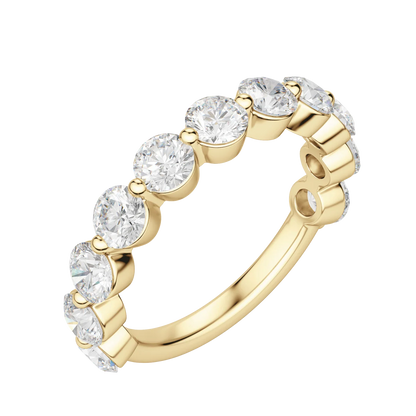 Round Cut Shared Prong Semi-Eternity Band, Lab Grown Diamonds