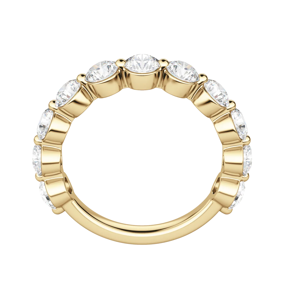 Round Cut Shared Prong Semi-Eternity Band, Lab Grown Diamonds