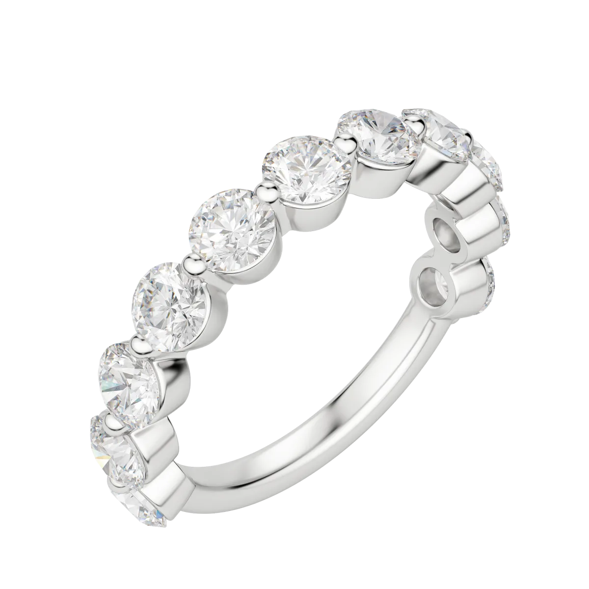 Round Cut Shared Prong Semi-Eternity Band, Lab Grown Diamonds