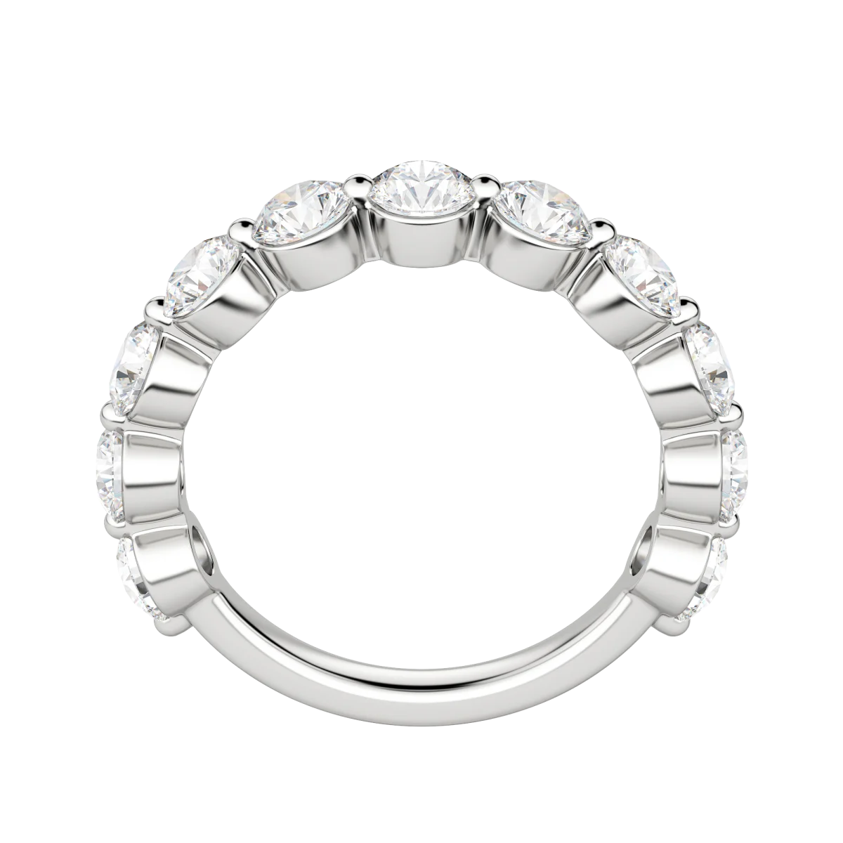 Round Cut Shared Prong Semi-Eternity Band, Lab Grown Diamonds