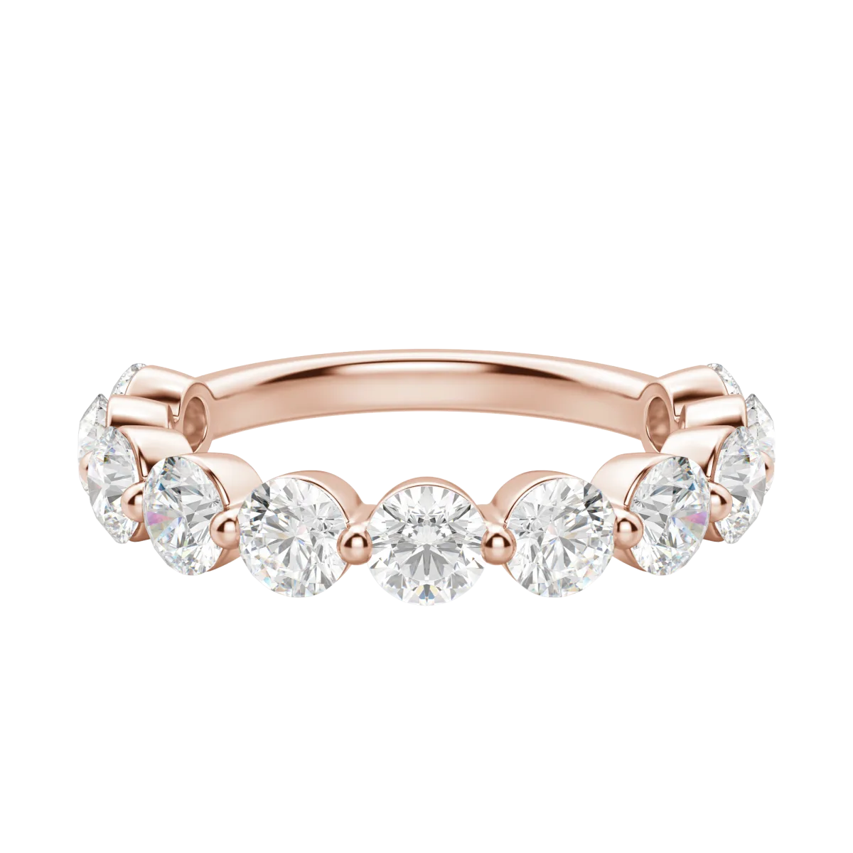 Round Cut Shared Prong Semi-Eternity Band, Lab Grown Diamonds