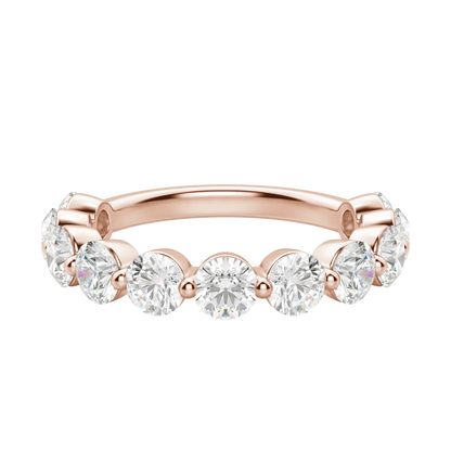 Round Cut Shared Prong Semi-Eternity Band, Lab Grown Diamonds