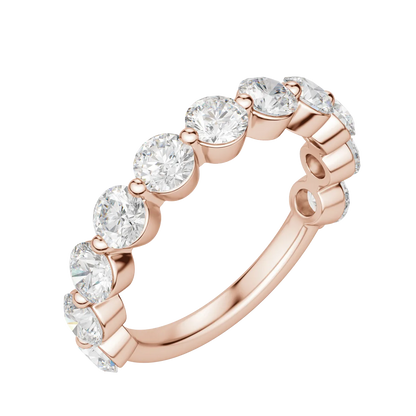 Round Cut Shared Prong Semi-Eternity Band, Lab Grown Diamonds