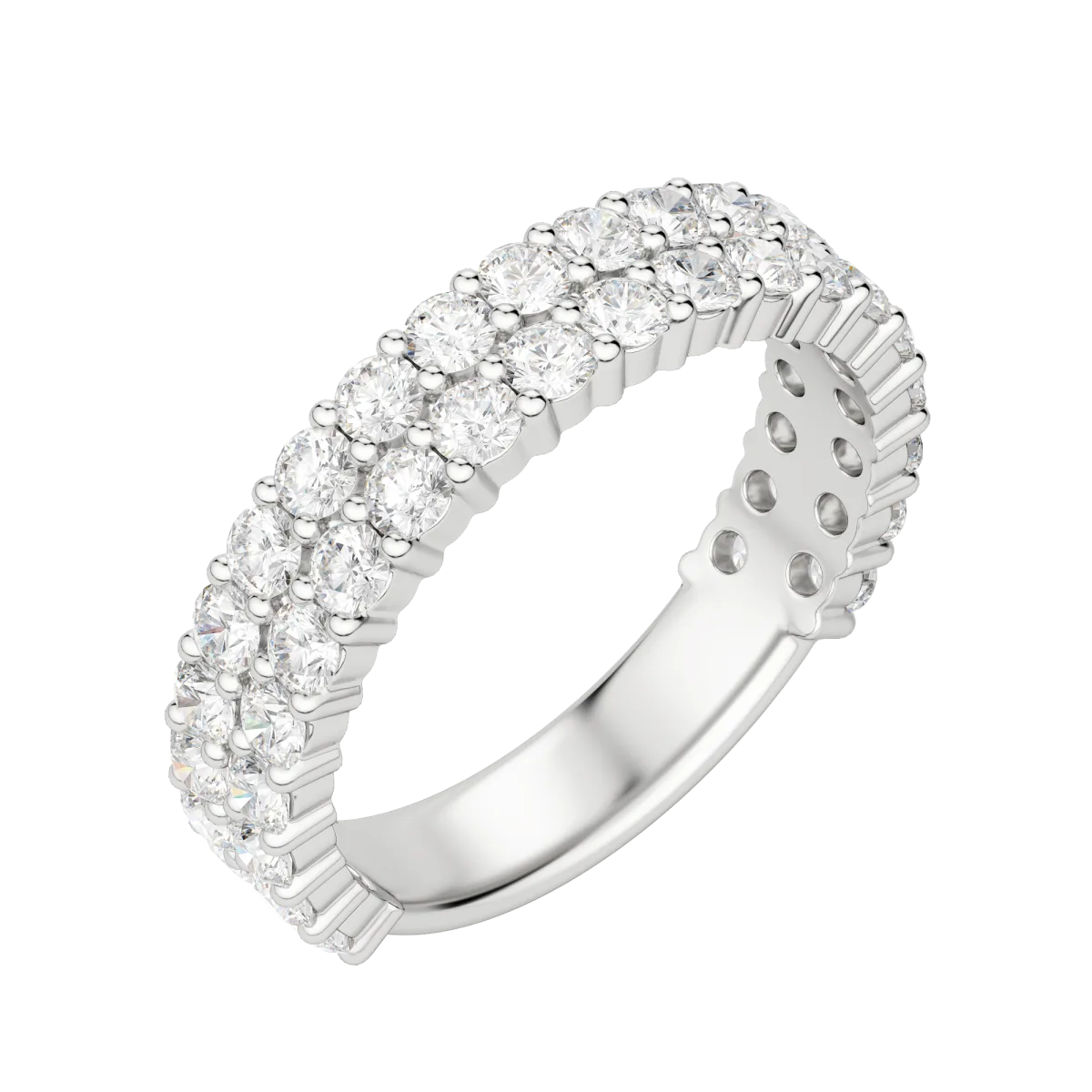 Round Cut Pave Semi-Eternity Band, Lab Grown Diamonds