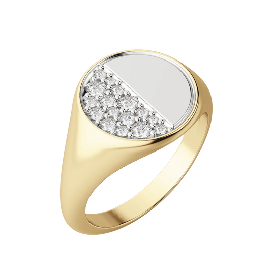 Two Tone Quarter Moon Signet Ring