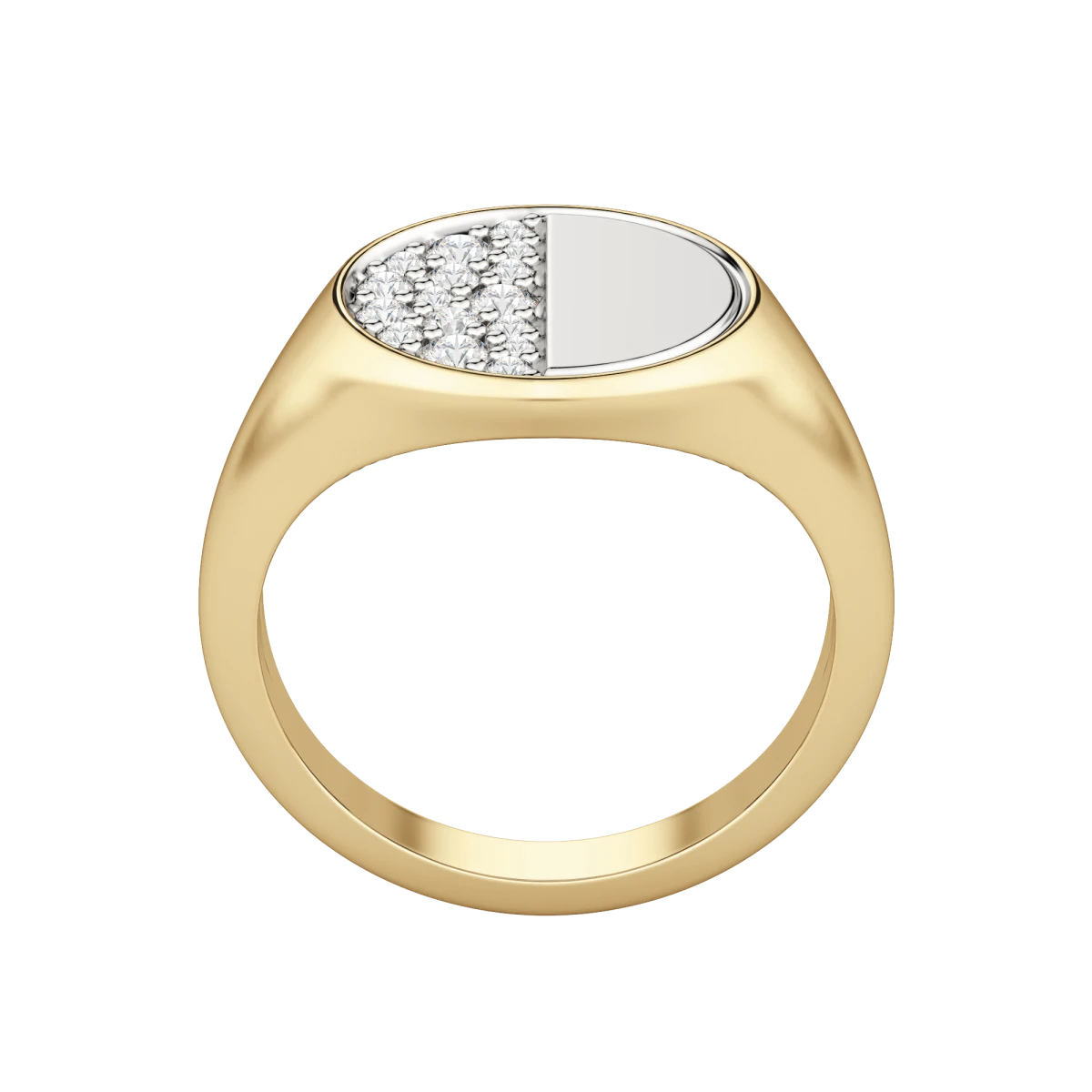 Two Tone Quarter Moon Signet Ring