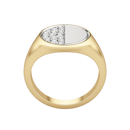 Two Tone Quarter Moon Signet Ring