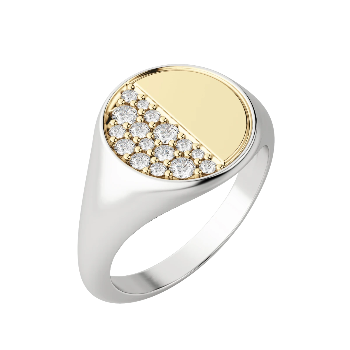 Two Tone Quarter Moon Signet Ring