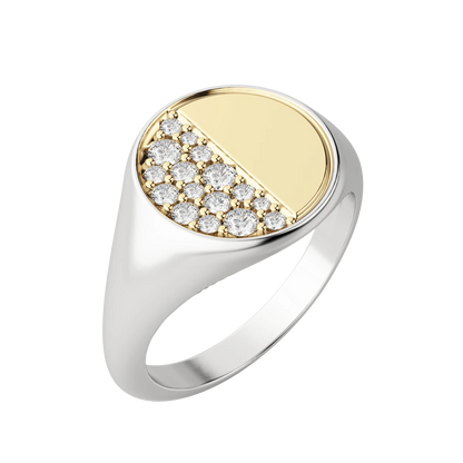 Two Tone Quarter Moon Signet Ring