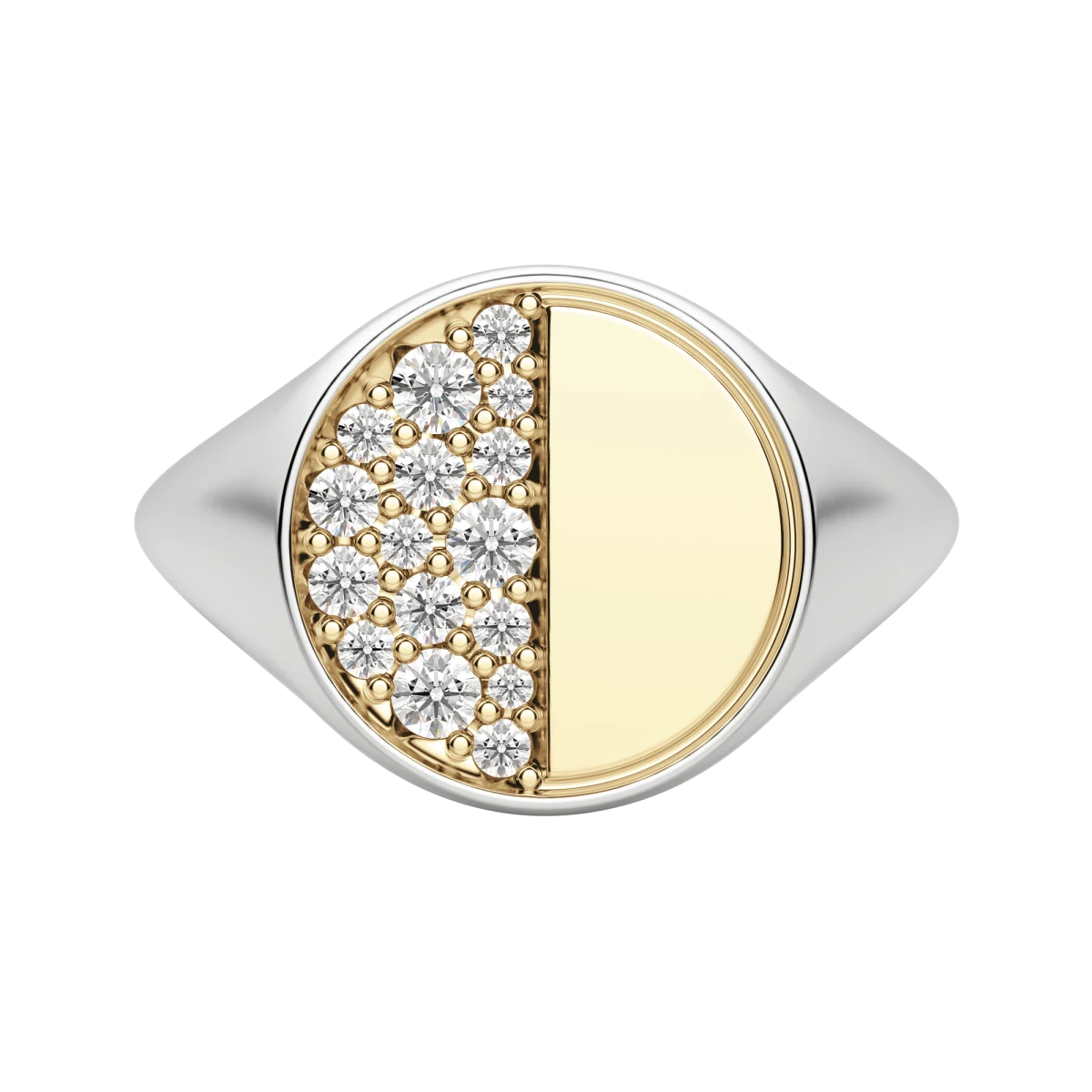 Two Tone Quarter Moon Signet Ring