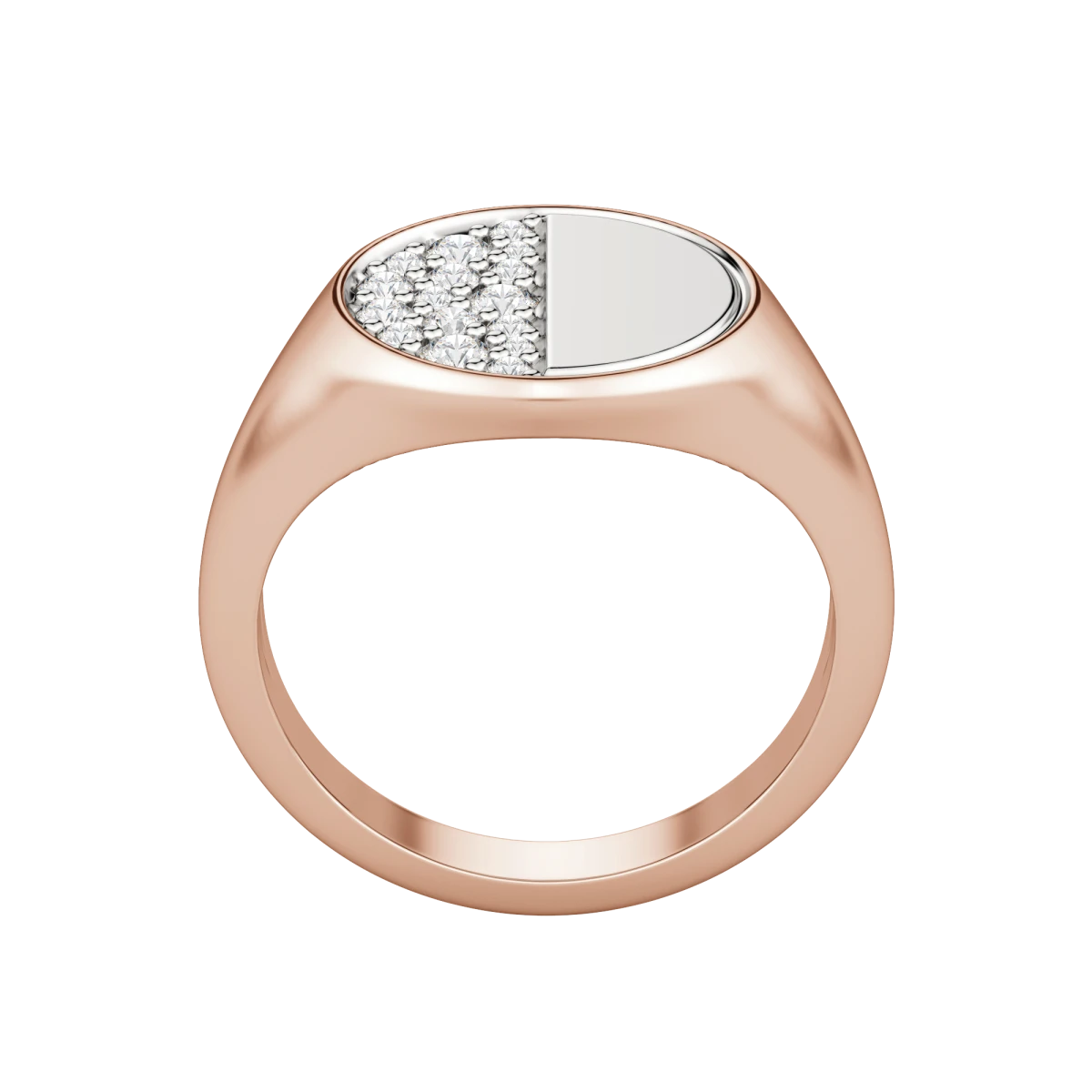 Two Tone Quarter Moon Signet Ring