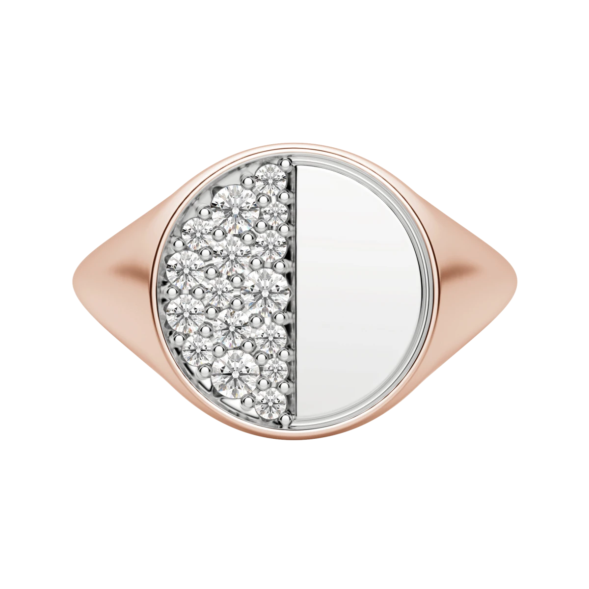 Two Tone Quarter Moon Signet Ring