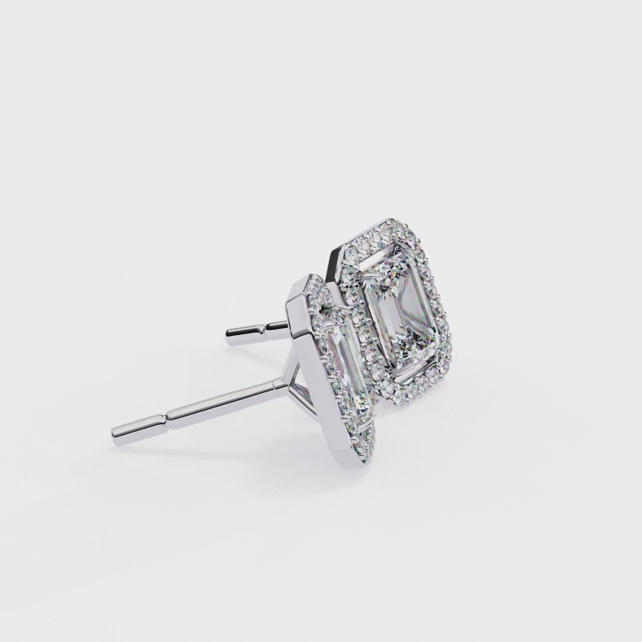 Lab-Grown Emerald-Cut Diamond Halo Earrings in White, Yellow, and Rose Gold | Kalptaru Gems