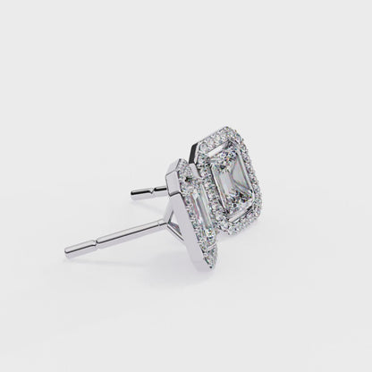 Lab-Grown Emerald-Cut Diamond Halo Earrings in White, Yellow, and Rose Gold | Kalptaru Gems