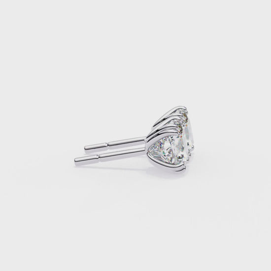 360° video showcasing cushion-cut lab-grown diamond stud earrings in 14K rose gold from front and back angles | kalptarugems usa